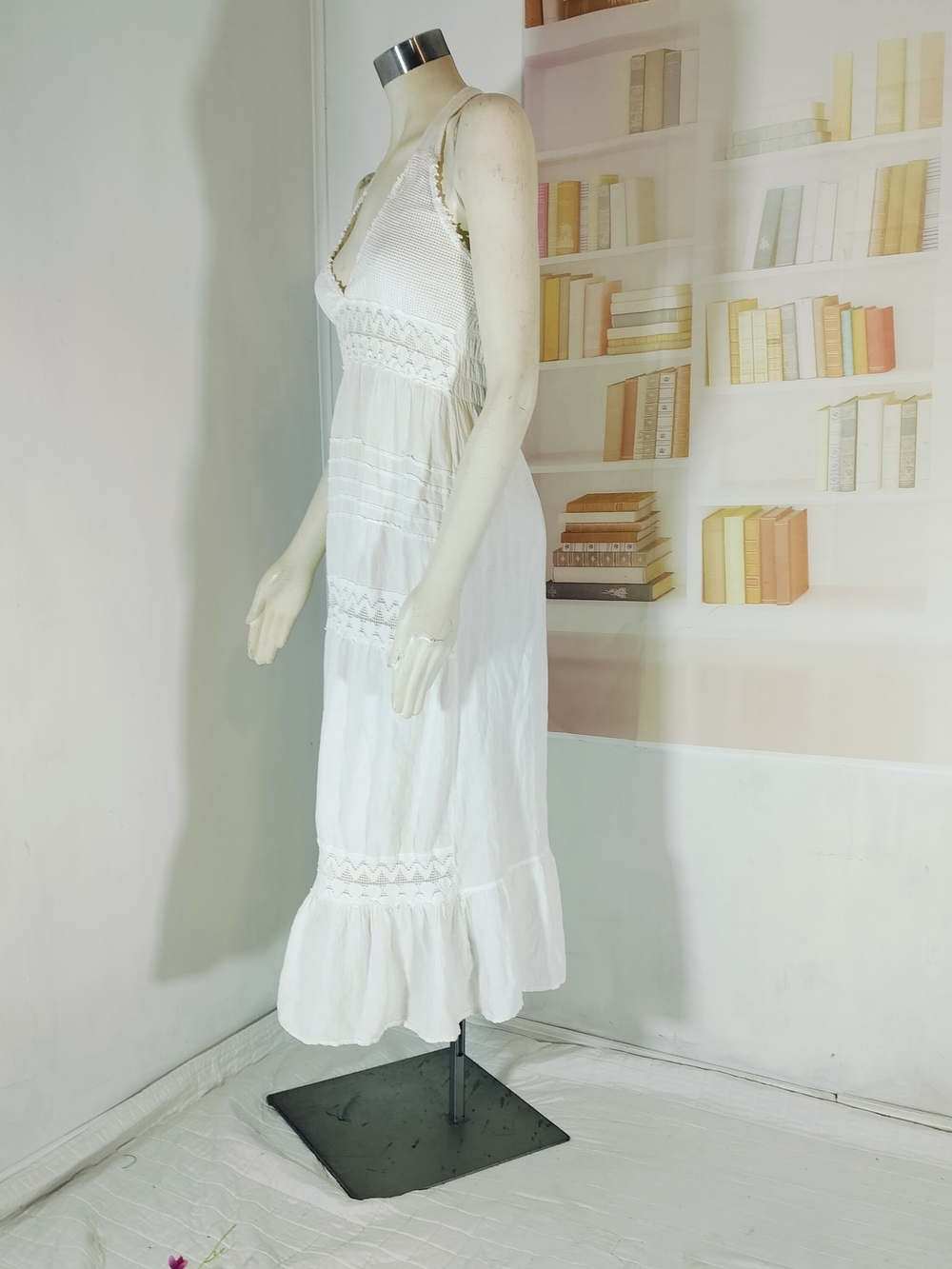 White Strapless Midi Dress with Smocked Bodice - Picture 3 of 6